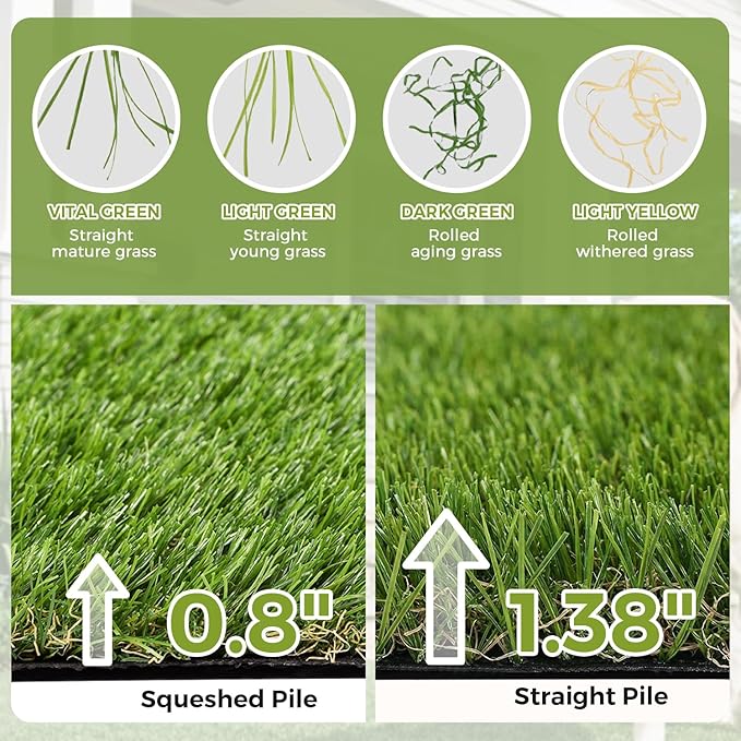 Artificial Grass Rug Indoor Outdoor, 7 x 15FT Faux Grass Turf with Drainage Holes, Realistic Artificial Lawn Rug Dog Pets Mat, Turf Carpet for Garden Lawn Landscape Balcony Patio Backyard Easter Decor