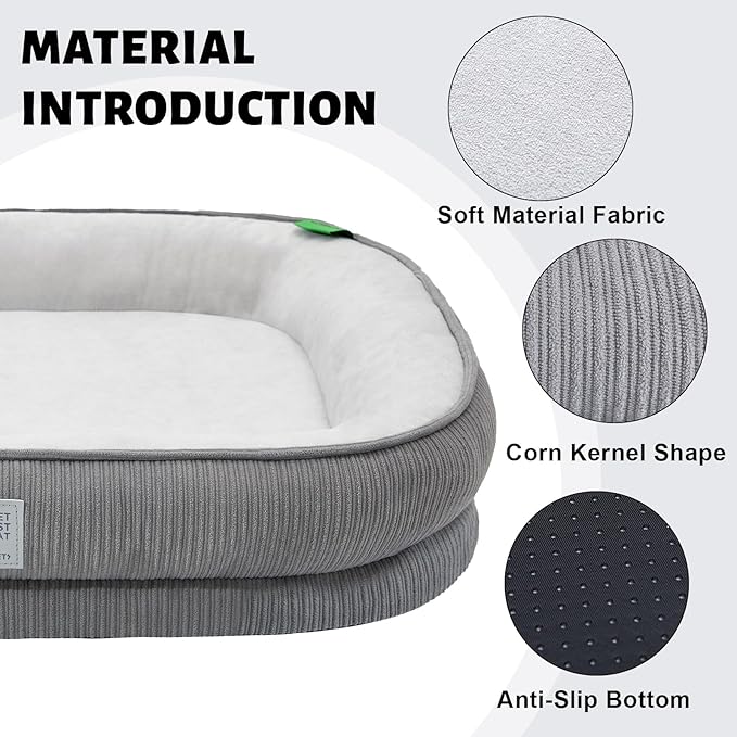 Orthopedic Dog Bed for Large Dogs Sofa Bed with Egg Crate Foam Dog Couch Bed with Four-Sided Bolster, Removable Cover & Non-Slip Bottom Grey L