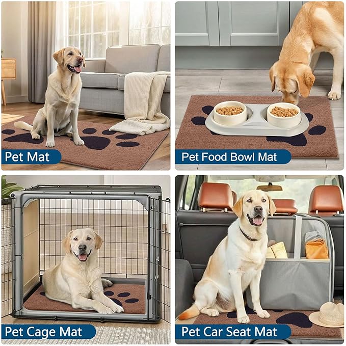 Buganda Dog Door Mat for Muddy Paws, Absorbent Dirt Trapper Washable Indoor Doormats, Non Slip Low-Profile Mud Mat for Dogs, Front Entrance Doormat for Inside Floor (47x24 Inches, Camel and Black)