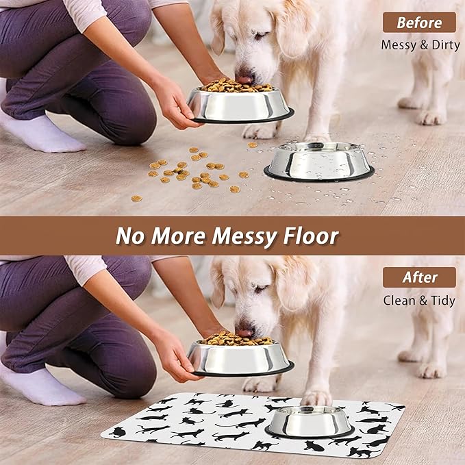 Funny Black Cat Dog Food Mat,Absorbent Pet Feeding Mat with Rubber Backing,Non-Slip Water Bowl Placemat,Indoor Pet Accessories Supplies 16"x24"