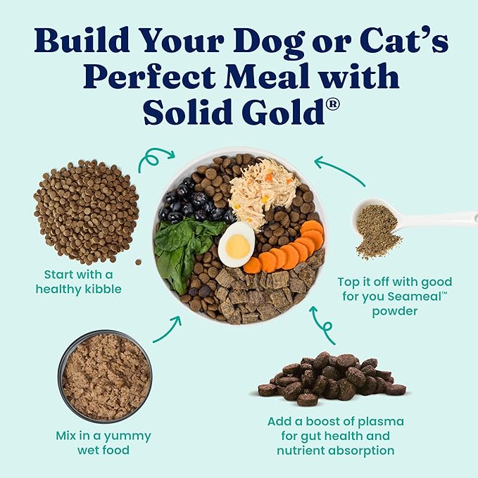 Solid Gold Cat & Dog Multivitamin Powder - Kelp Powder, Omega 3 & Vitamins for Dental, Digestive, Immune, Skin & Coat Health - Multi Vitamin for Dogs & Cats - Cat & Dog Food Additive Supplement - 1lb