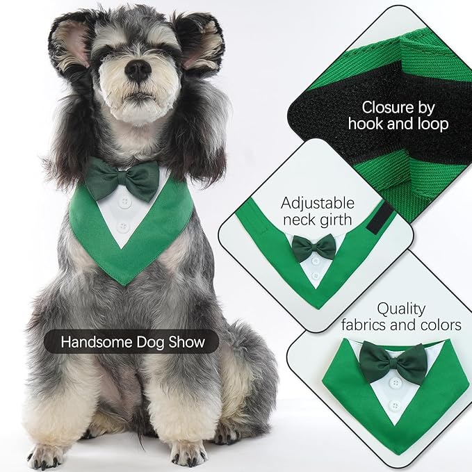 FUAMEY Dog Tuxedo St.Patrick's for Small Dogs,Dog Formal Suit Dogs Attire Pet Bow Tie Puppy Party Costumes Cat Tux Outfits Pets Bandana Cosplay Adjustable Bowties St.Patrick's Day Green XS