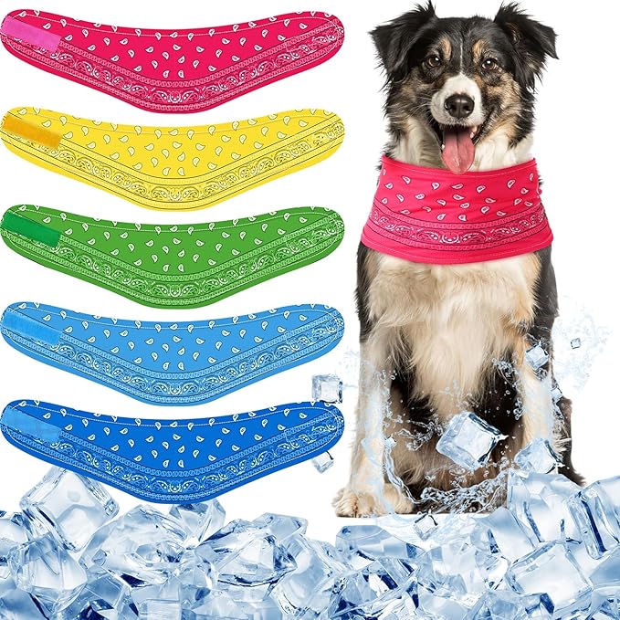 Talltalk 5 Pieces Dog Cooling Bandanas Neck Wraps Ice Scarf Pet Dog Cooling Collar Hunting Training Hiking Camping Accessories for Summer (Paisley,XL)