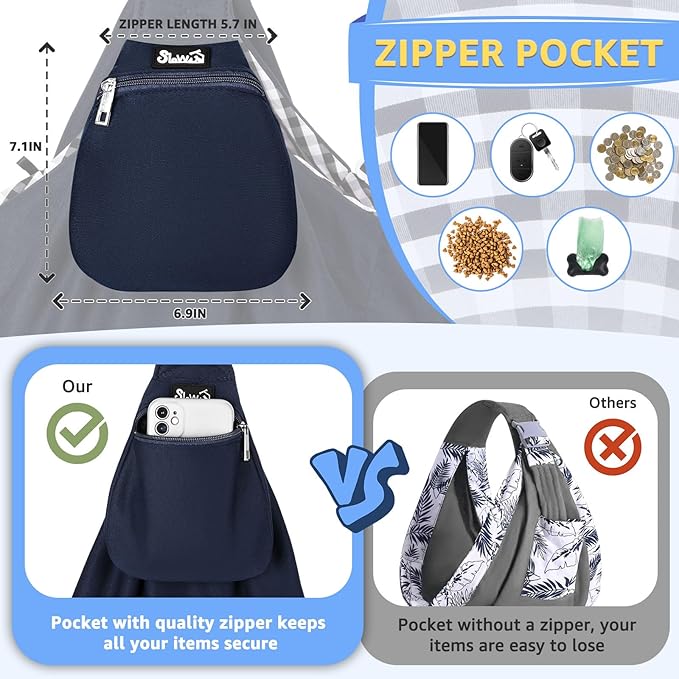 SlowTon Dog Carrier Sling - Thick Padded Shoulder Strap Adjustable Dog Carriers for Small Dogs, Puppy Carrier Purse for Pet Cat with Front Zipper Pocket Safety Belt Machine Washable (DBL, M)