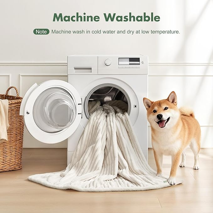 Waterproof Twin Blanket for Bed - Washable Large Dog Blankets for Bed Protector, Thick Cozy Fleece Calming Pet Blankets for Indoors & Outdoors, Cream, 60"x80"