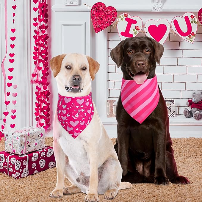 Valentines Dog Bandana St Patricks Day and Easter Dog Bandana Large 3PCS, Colorful Scarf for Boy and Girl, Triangle Reversible Bibs.