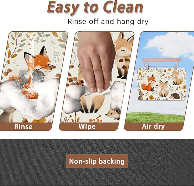 Fox Hedgehog Rabbit Forest Dog Cat Food Mat,Absorbent Pet Feeding Mat with Rubber Backing,Non-Slip Water Bowl Placemat,Indoor Pet Accessories Supplies 16"x24"