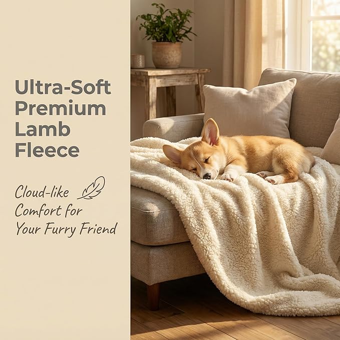 furrybaby Dog Blanket Soft Dog Blankets for Large Dogs Puppy Essentials Washable Sherpa Fleece Cat Blanket 40x47 Inches for Bed Furniture Couch Sofa (Large, Beige)