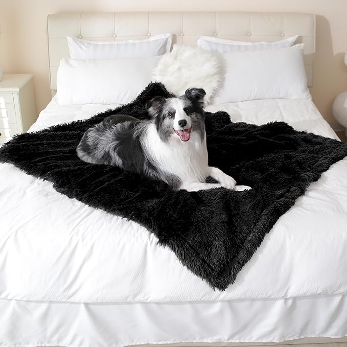 gogobunny Waterproof Dog Blanket for Couch & Furniture Protection - Super Soft Reversible Throw for Large Dogs & Cats, Calming Washable Fur & Sherpa Pet Blanket (60x80 Inch, Black)