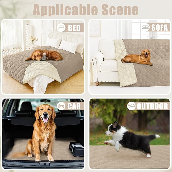 Smiry Waterproof Dog Bed Cover Blanket 82x82, Soft Reversible Pet Blanket, Washable Leakproof Cats Dogs Couch Cover for Sofa, Couch, Furniture, Taupe/Beige