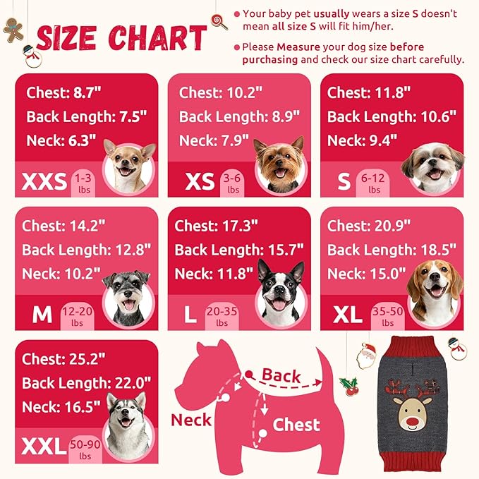 Dog Christmas Sweater Xmas Pet Clothes Cute Gray Reindeer Holiday Puppy Cat Costume New Year Gifts for Small Medium Large Dogs Jumpers (M, Gray Reindeer)