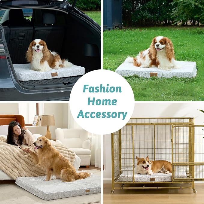 Dog Crate Bed for Small Size Dogs, Rectangular Orthopedic Cat Beds, Foam Anti-Slip Bottom Pet Mat with Washable Removable Cover, Suitable for Pet Up to 30 lbs, 24x16x3 inch, Grey