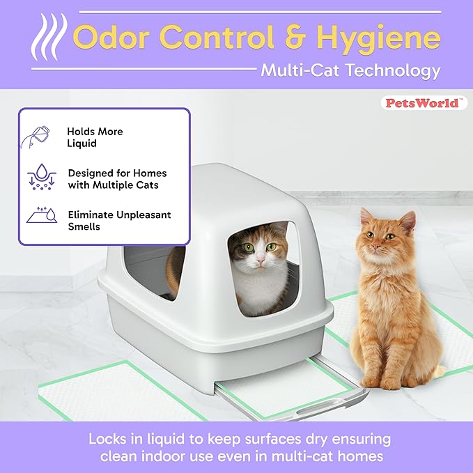 PetsWorld Universal Fit Multi-Cat Pad Refills for Litter Box, Fresh Scented, Ultra-Absorbent, Odor Control, Pack of 100