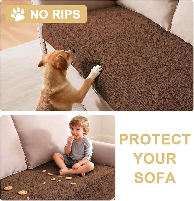 H.VERSAILTEX Non Slip Pet Couch Cover Chenille Dog Bed Protector Thick Soft Sofa Slipcover Pet Friendly Washable Couch Cushion Covers for Pets (40" x 50", Caramel)