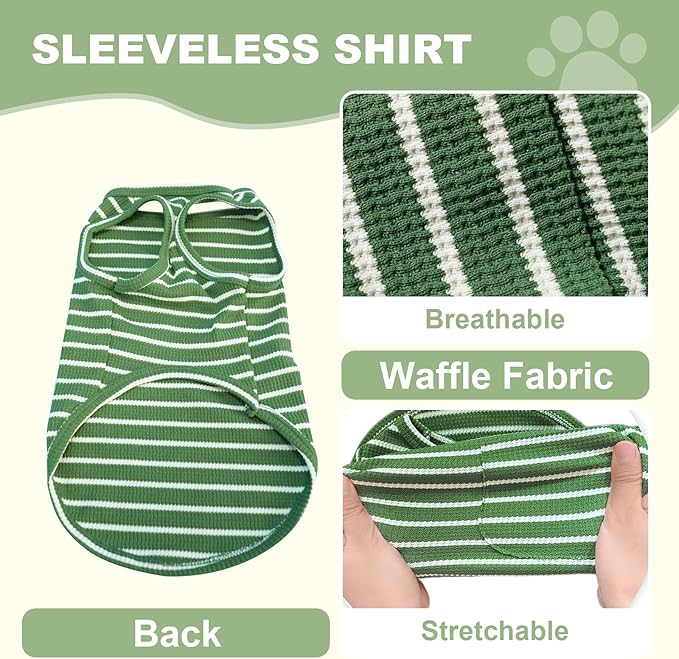 Dog Clothes, Stripe Dogs Shirts for Small & Medium Breeds, Pet Tank Top, Breathable Waffle Fabric Puppy Outfit, Shirt for Chihuahua, Yorkie, Dachshund, Corgi (4Pack, Small)