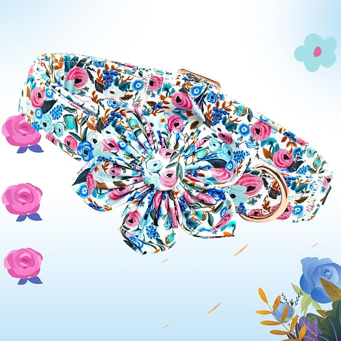 Lionheart Glory Floral Dog Collar with Flowers - Soft, Durable & Adjustable for Small Dogs