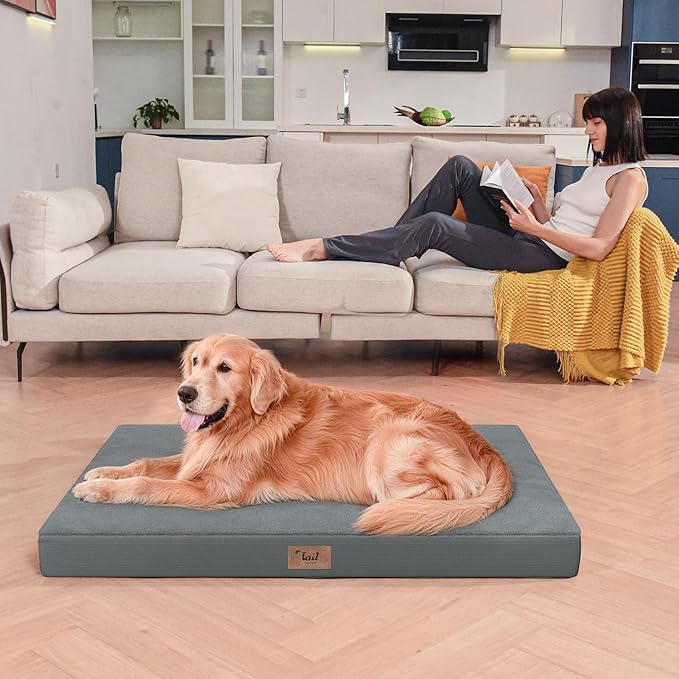 Orthopedic Dog Bed for Large Dogs, Plush Washable Pet Bed for Large Size Dogs with Egg Crate Foam & Removable Oxford Cover, 36x27 Inch, Gray