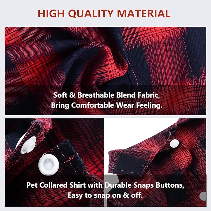 Koneseve Dog Shirt Pet Plaid Clothes T-Shirt Sweater Matching Breathable for Small Medium Large Dog Cat Puppy Adorable Casual Cozy Halloween Thanksgiving Christmas Costumes (Red; 5XL)