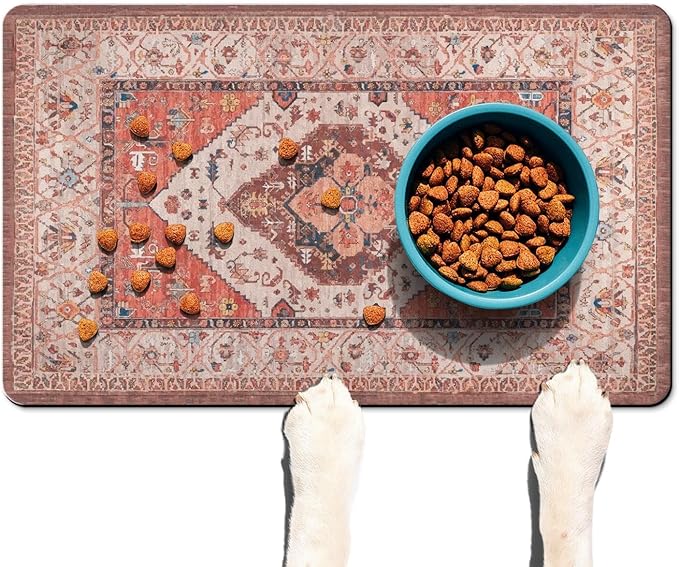 Absorbent Pet Dog Bowl Mat for Food and Water, Pet Cat Food Feeding Mat with Non Slip Rubber Backing, Dog Food Mats for Floors Waterproof, 16"x24"