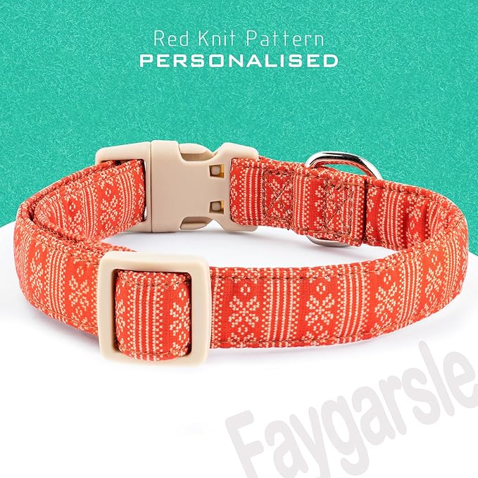 Faygarsle Christmas Dog Collar, Red Nordic Pattern, Plastic Buckle with Metal D-Ring, Holiday Pet Accessory,for Small Medium Large Dogs XS