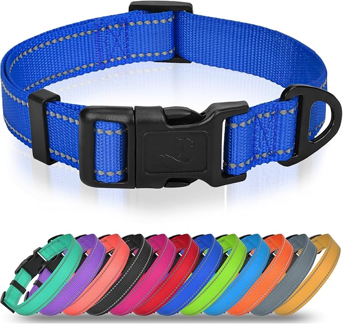 Joytale Small Dog Collar, Reflective and Adjustable Nylon Collar with Quick-Release Buckle, Lightweight No-Choke Design for Small Dogs, Navy Blue, 5/8" Width