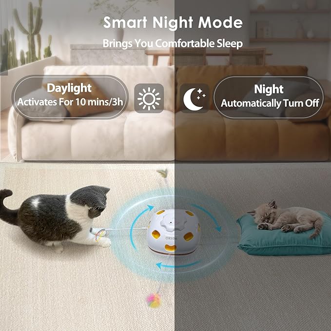 ORSDA Cat Toys for Indoor Cats 4 in 1 Interactive Automatic Cat Toys for Bored Indoor Adult Cats Kitten Toy Rechargeable 8 Hole Mice Whack-A-Mole, Hide and Seek, Moving Feather, 5PCS DIY Replacement