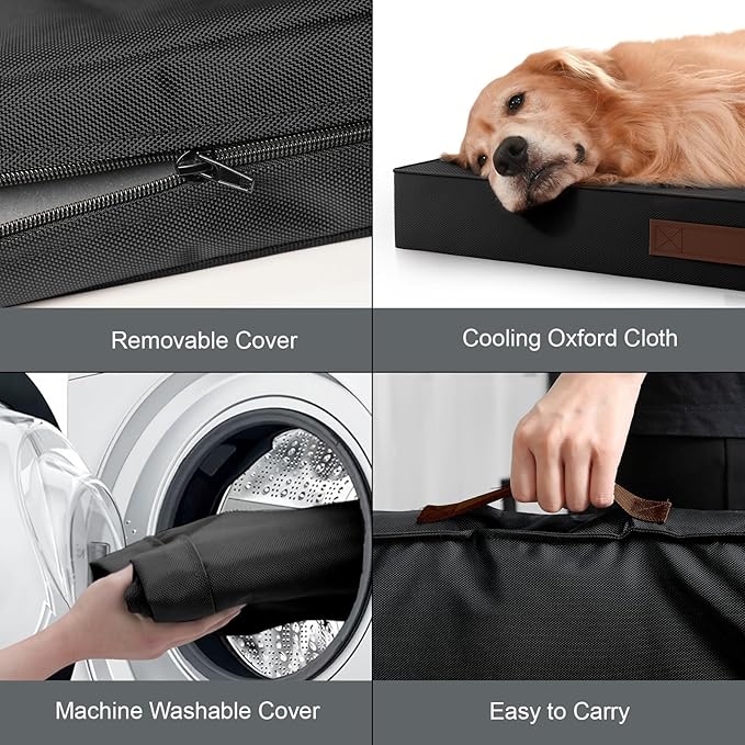 Outdoor Orthopedic Dog Bed, Waterproof Dog Bed for Large Dogs 36x27 Inch, Egg Crate Foam Pet Mat with Washable Removable Oxford Cooling Cover, Black