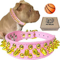 TEEMERRYCA Pink Leather Gold Spiked Studded Dog Collar for Female Puppy Small Medium Large Pets,Pit Bulls Bulldog, Keep Dog Safe from Grabbing by Huge Dogs, M(12"-15")