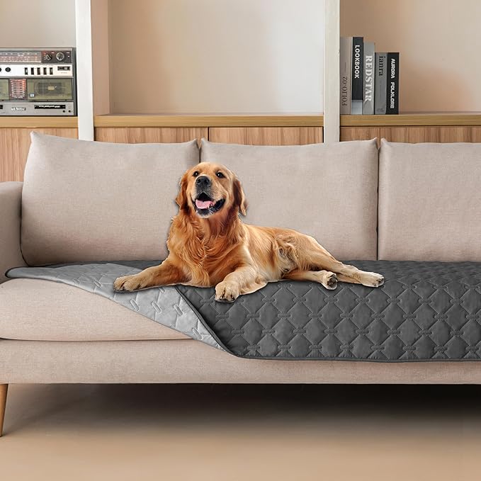 gogobunny 100% Double Sided Waterproof Dog Blanket Soft Pet Bed Cover Reversible Protect Furniture Couch Sofa Car for Puppy Cat Kids (Dark Grey/Light Grey, 30x80 Inch (Pack of 1))