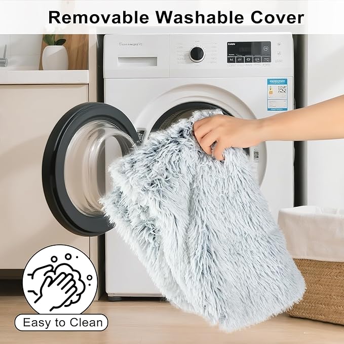 Fluffy Orthopedic Dog Beds for Large Dogs with Washable Removable Cover Dog Crate Bed Egg Crate Foam Support Plush Pet Pad Mat with Anti-Slip Bottom(Grey,42 * 28)