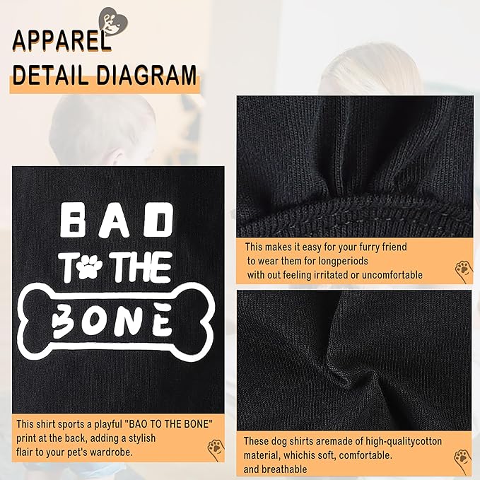 Discover Cozy Cotton Canine Wear: Soft, Lightweight, and Breathable Dog Shirt Vest with Eye-Catching Graphics(Bad to The Bone), Keeping Your Furry Friend Warm and Comfy! Grey 4XL