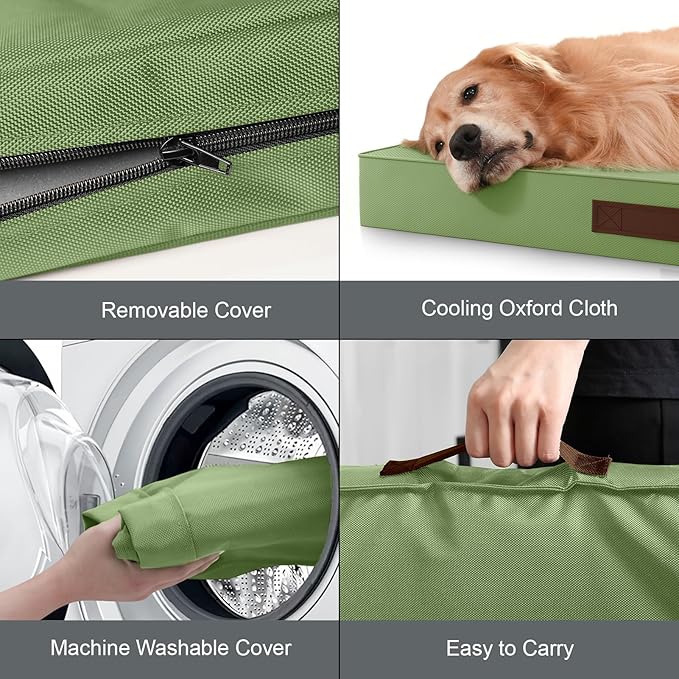 Outdoor Extra Large Dog Bed, Jumbo Waterproof Dog Bed for Large Dogs, Orthopedic Egg Crate Foam Pet Mat with Removable Oxford Cooling Cover, Light Green