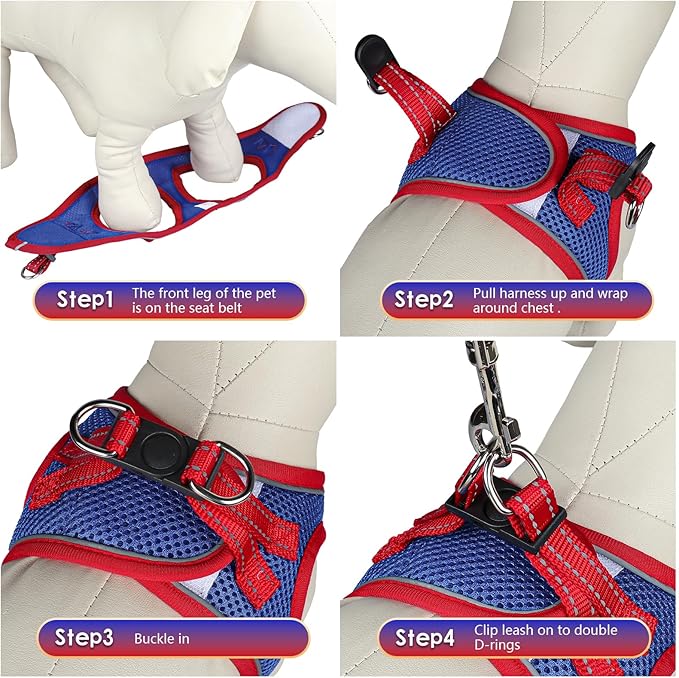 YIMEIS Dog Harness and Leash Set, No Pull Soft Mesh Pet Harness, Reflective Adjustable Puppy Vest for Small Medium Large Dogs, Cats (Red & Blue, Small (Pack of 1)