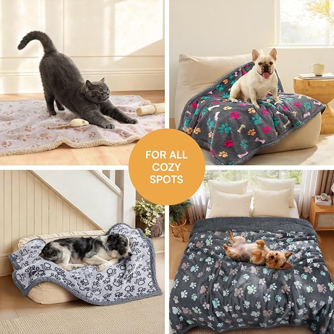 Luciphia Waterproof Pet Blankets for Couch Sofa Bed Cover Liquid Pee Proof Washable Soft Fluffy Large Dog Blanket Reversible Furniture Protection Grey Paw Thicken X-Large（85" x 57"）