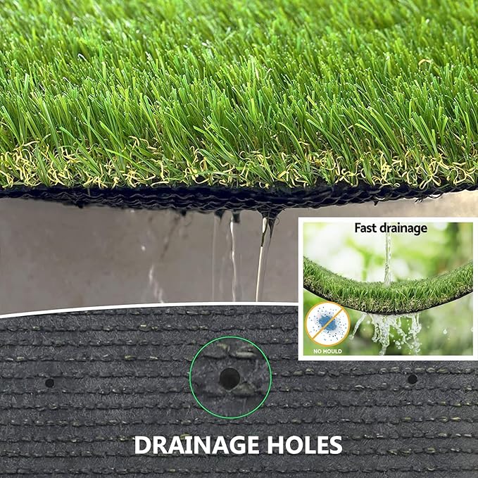 Artificial Grass Rug Outdoor Indoor 3FTX15FT Fake Grass Carpet Green Synthetic Grass Pet Turf Realistic Faux Grass Rug with Drain Holes for Garden Lawn Landscape Balcony Home Decor Patio