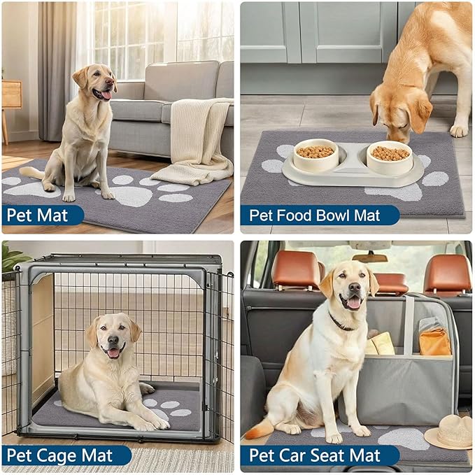 Buganda Dog Door Mat for Muddy Paws, Absorbent Dirt Trapper Washable Indoor Doormats, Non Slip Low-Profile Mud Mat for Dogs, Front Entrance Doormat for Inside Floor (59x35 Inches, Light Grey)