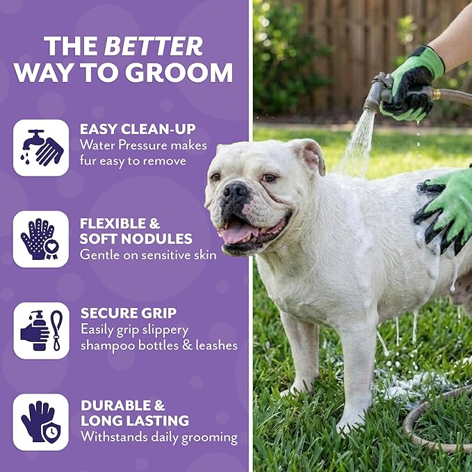 H HandsOn Pet Grooming Gloves - Patented #1 Ranked, Award Winning Shedding, Bathing, & Hair Remover Gloves - Gentle Brush for Cats, Dogs, and Horses (Black, Medium)