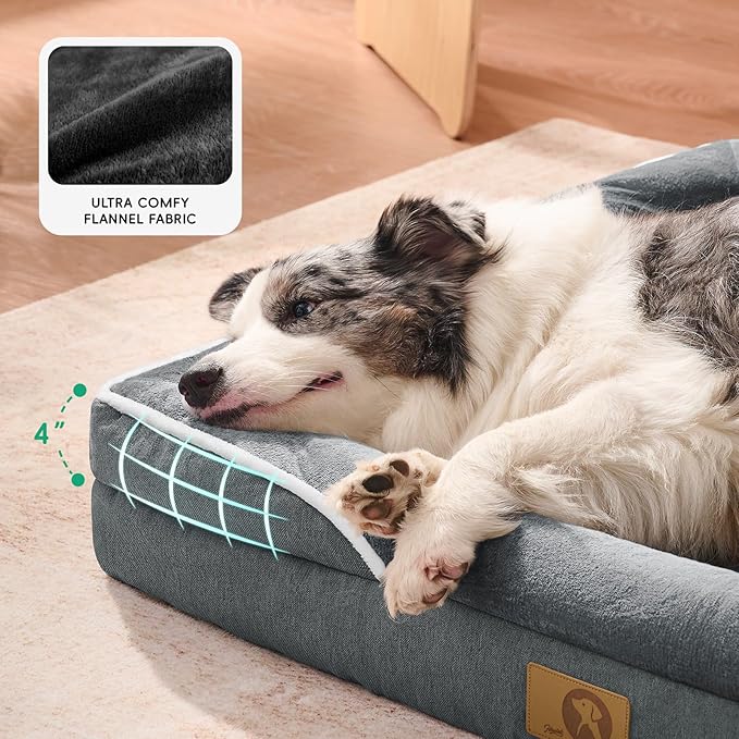Homemate Dog Beds Large Sized Dog: 36x27 inch Orthopedic Large Dogs Bed XL Outdoor Pet Cat Bed Sofa Supplies with Toy Dogs Crate Pad Couch with Removable Washable Cover & Non-Slip Botton Dark Grey