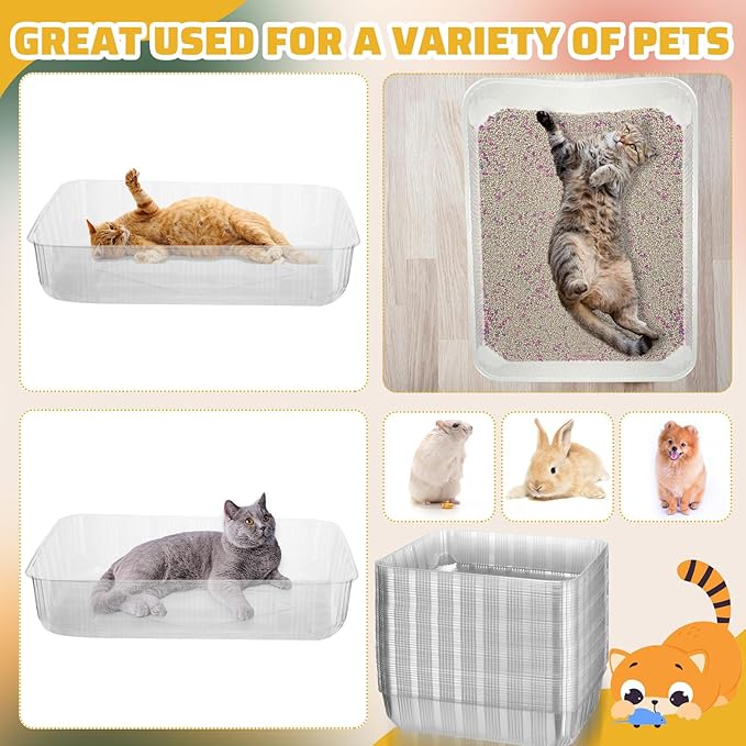 Zubebe 50 Pack Disposable Cat Litter Box for Cats, Large Disposable Kitty Litter Tray Boxes 19.69 x 15.75 x 3.94 Inches Plastic Pets Pan Standard for Indoor Home Travel Portable(Clear)