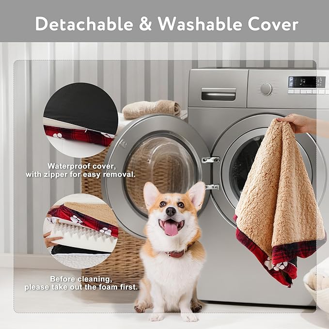 Waterproof Orthopedic Dog Bed for Large Medium Sized Dogs 35x22 Inch - Egg Crate Foam Pet Crate Bed with Removable Washable Cover, Plush Top Anti-Slip Bed Mat, Light Grey
