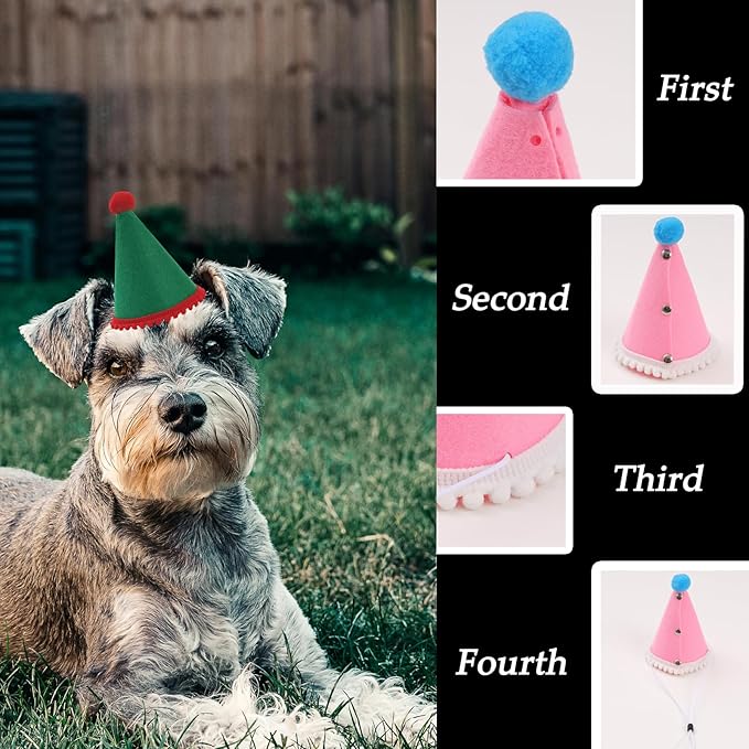 20 Pcs Dog Birthday Hat Set for Small Medium Dogs Cat Puppies, Mini Party Hat with Adjustable Headbands, Cute Pet Hat with Pompons for Birthday Christmas Party Decoration Accessories (Mini 2.5 Inch)