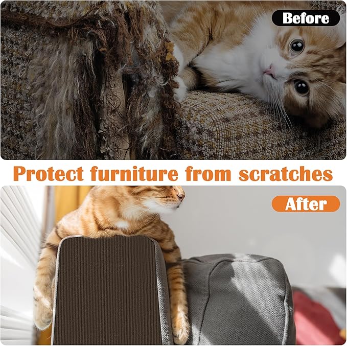 Cat Scratch Furniture Protector - 138" x 15.8" Trimmable Self-Adhesive Cats Claws Scratch Pads, DIY Cat Climbing Couch Protector for Scratch Post Cat Tree Replacement Indoor (Brown)
