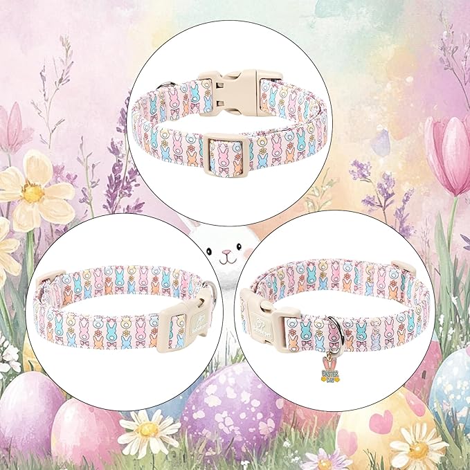 Easter Dog Collar for Small Dogs - Pastel Bunny Easter Collars for Female Dogs, Cute Spring Girl Dog Collar, Lightweight Adjustable Cartoon Holiday Pet Collars S