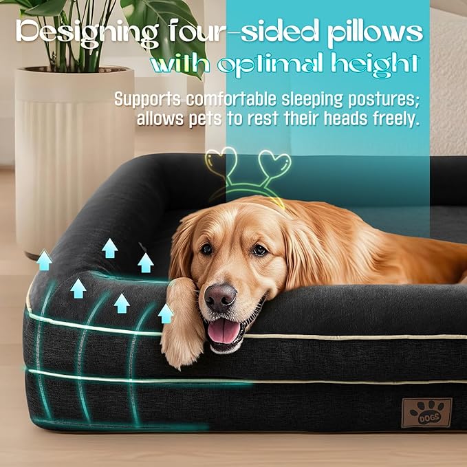 Waterproof Memory Foam Dog Beds for Extra Large Dogs Non-Slip Orthopedic Dog Beds Washable Couch Pet Bed with Removable Cover (Black, Large)