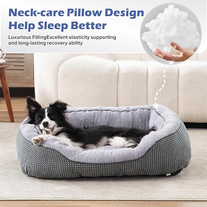 INVENHO Large Dog Beds Large Sized Dog Washable, Orthopedic Warming Soft Sleeping Puppy Bed Durable Pet Bed with Anti-Slip Bottom L(35"x25"x10")