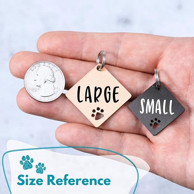Ultra Joys Dog Tags Personalized for Pets - Hollow Paw Custom Pet ID Tag - Engraved Dog Tag for Small, Large Dogs - Large Diamond in Rose