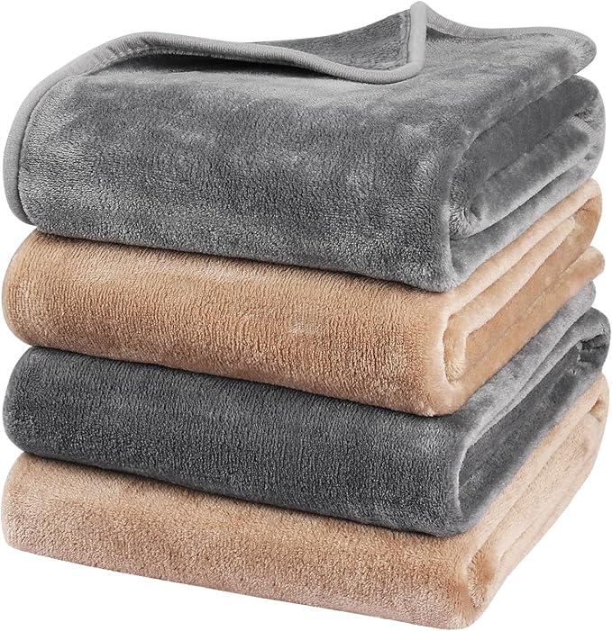 Onarway Dog Blanket Washable for Puppy: 4 Packs Dog Blankets 40”x28” - Fluffy Soft Small Throw for Cat Puppy Kitten Dogs - Fleece Pet Blankets for Bed Sofa Car and Indoor - Grey and Khaki