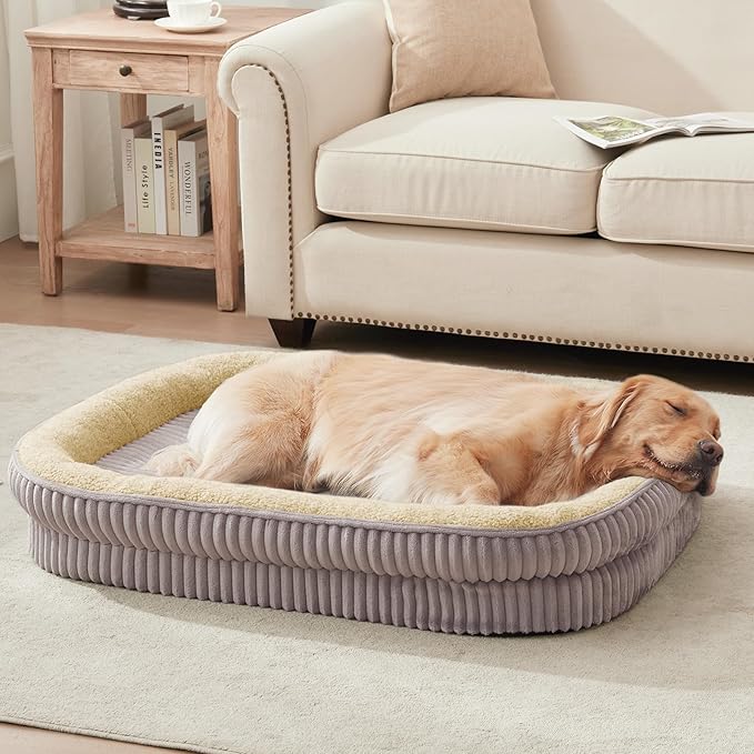Orthopedic Dog Bed for Extra Large Dogs Breeds, High Density Egg Crate Foam Dog Sofa Beds,Oval Kennel Bed, Pet Couch Bed with Four Sided Bolster, Removable Washable Cover& Non-Slip Bottom
