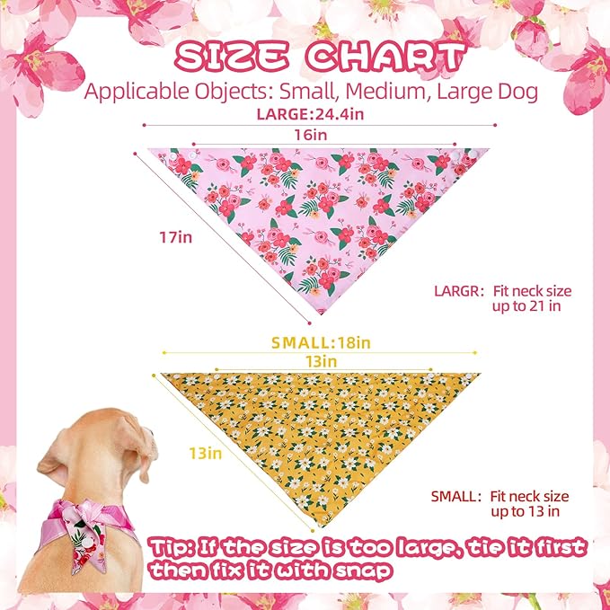 PAWCHIE Spring Dog Bandanas Small Reversible Styles Pet Triangle Scarf Bibs - Adjustable with Two Snaps - Kerchief Set Accessories for Dogs, Puppy, Cats