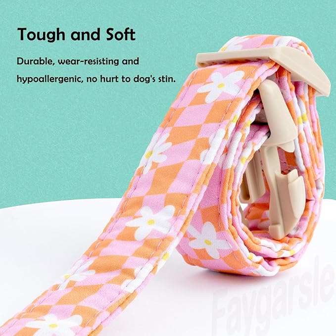 Faygarsle Floral Dog Collar, Pink and Orange Pattern with White Flowers, Spring Summer Design for Small Medium Large Dogs M